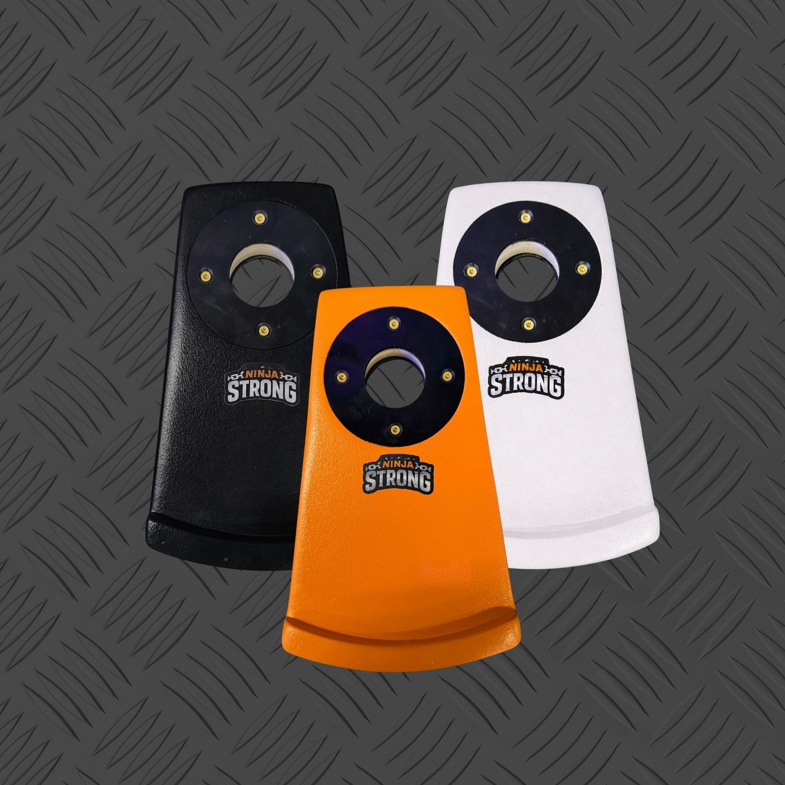 white, black and orange slice obstacles