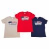 tan, navy and red tshirts