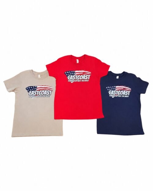 tan, navy and red tshirts